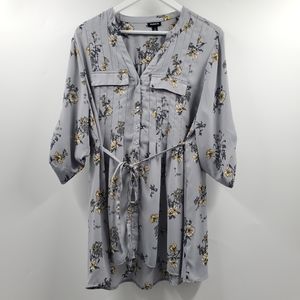 Torrid Grey Floral Hi-lo Georgette Tunic Shirt Printed Button Up Boho